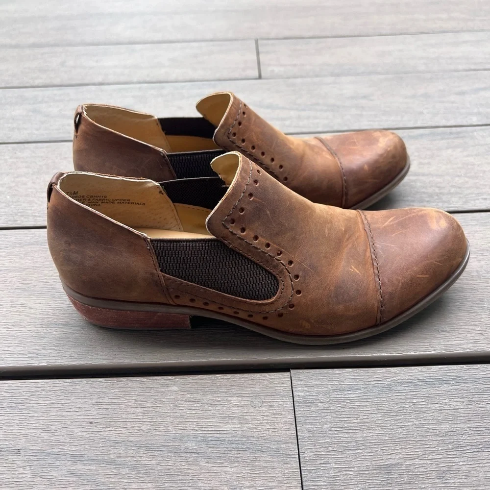Korks by Kork-Ease Gertrude brown leather slip on heeled ankle shoes size 7.5